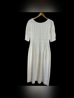 Vintage Handmade Linen Cotton Embroidered Dress By Paper White Gorgeous Detail